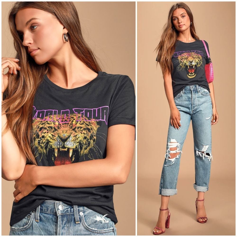 Lulus Women's S Prince Peter Tiger World Tour Washed Black Graphic T-shirt